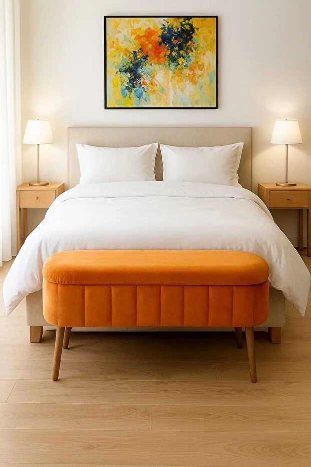 OSLO Babyface Turuncu Çok Amaçlı Sandıklı Dekoratif Bench Puf